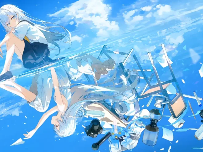 蔚蓝天空与水面反射下的少女 4K动态壁纸